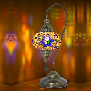 Moroccan Crack Clear Glass Gooseneck Table Lamp Turkish Mosaic Swan
