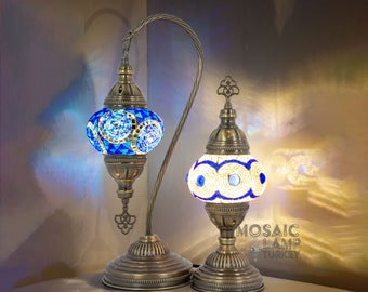 Set of 2 Turkish Table Lamp, Blue Mosaic Bedside Lamp, Moroccan Desk Light, Turkish Mosaic Lamp for Mother's Days Unique Gift