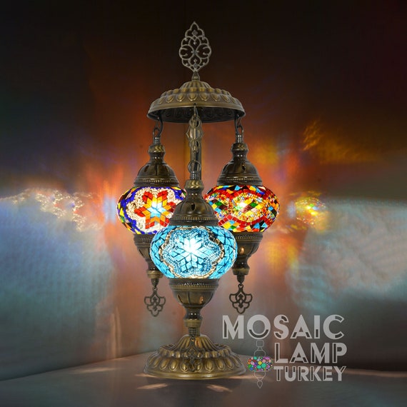 3 Globes Colorful Mosaic Lamp Stained Glass Table Lamp Turkish