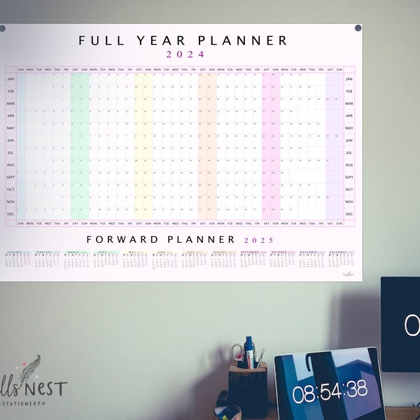 2024 Wall Planner | Minimalist | A1 | Full Year | Pink