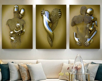 Décoration Murale de Peinture Moderne Love Heart Grey Art Wall Cadeau de Saint Valentin,F,70 * 70cm Toile de Sculpture Abstraite en métal FMXYMC Love Heart Effet 3D Wall Art