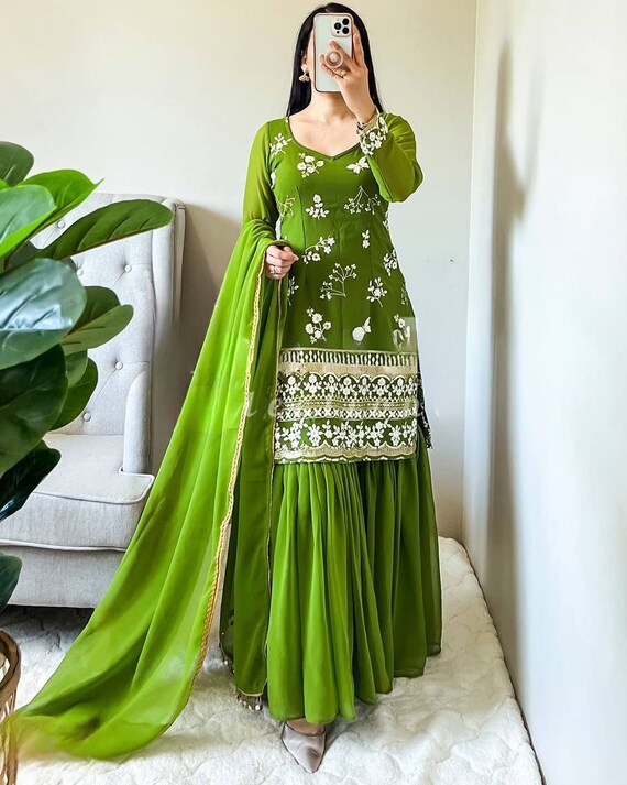 Buy Exclusive Green Sharara Suit for Mehendi With Heavy Embroidery Online  in India - Etsy