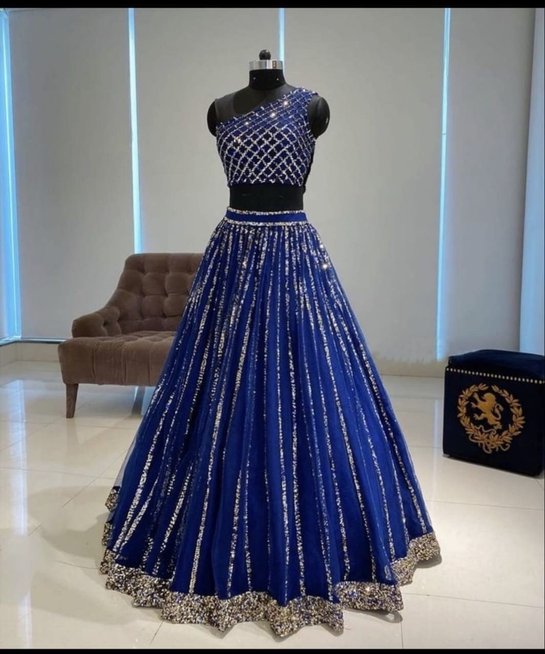Blue Party Wear Lehenga Choli Tapetta Silk With Heavy Sequins Etsy