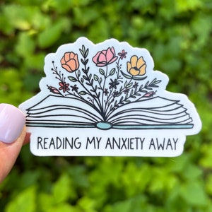 Kindle “Reading My Anxiety Away” Sticker | Kindle Sticker | Book Sticker | Anxiety Sticker