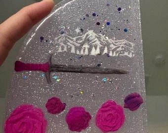 Celestial Sword & Rose Resin Bookends