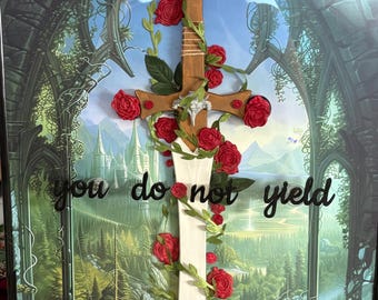 You Do Not Yield Wall Art, Dagger Sword with Roses