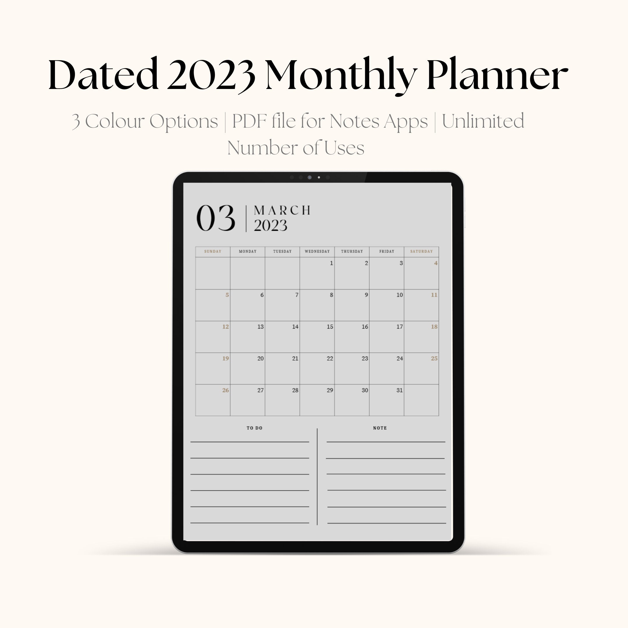 2023 Monthly Calendar Editable Printable Planner, Landscape Monthly