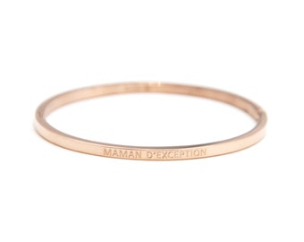 Bracelet Jonc Fine Steel Rose Gold with Message Mom of Exception