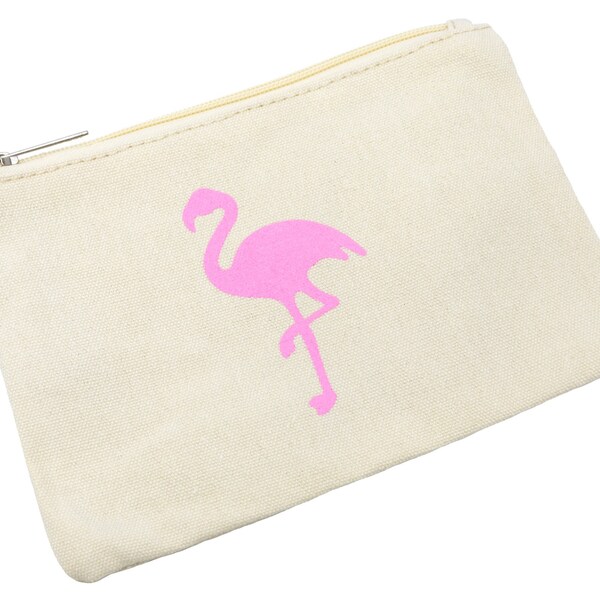 Trousse Pochette Toile Beige avec Motif Flamant Rose ou Ananas