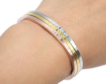 Thin Steel Bangle Bracelet with Grandma Message In Gold