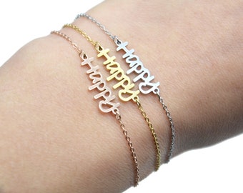 Fijne kettingarmband met Happy Message-bedel in zilverstaal