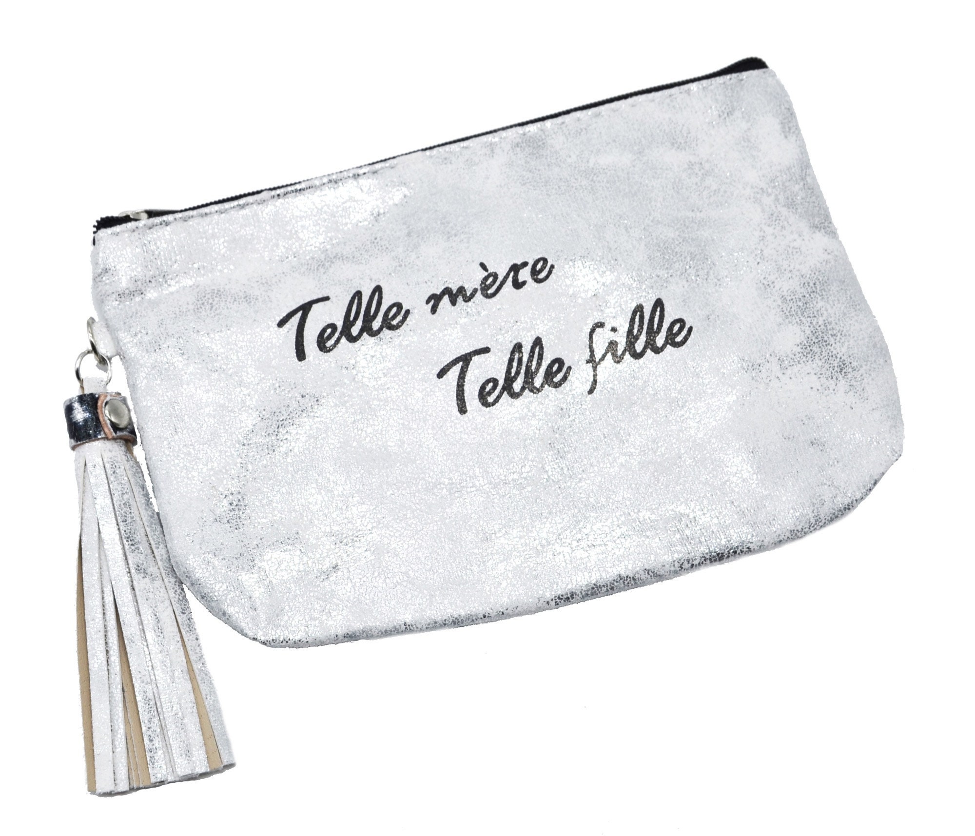 Trousse Pochette Effet Brillant Message Telle Mere Telle Fille Pompon Etsy France