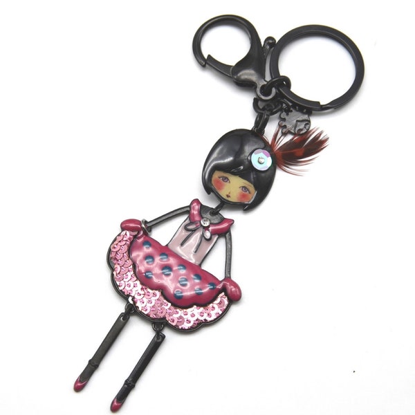 Porte-Clés / Bijou de Sac - Pendentif Email avec Charms ou Tissu ou Sequins