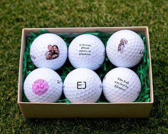 Personalisierte Golfbälle mit Logo, Foto oder Botschaft. Wählen Sie 3 oder 6 Ball Packs. Geschenkbox enthalten. 5 Marken wählen aus idealem Weihnachtsgeschenk