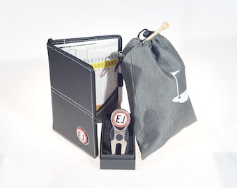 Personalised Golf Gifts Score Card Holder Magnetic Marker Pitchmark Repairer clip in Marker Player Initials Logo Valuables Pouch