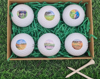 Six Personalised Golf Balls - Custom Photo, Logo or Text - Gift Box
