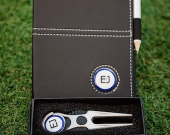 Personalised Golf Gifts Score Card Holder with Magnetic Marker. Pitchmark Repairer with clip in Marker. Personalised with Player Initials