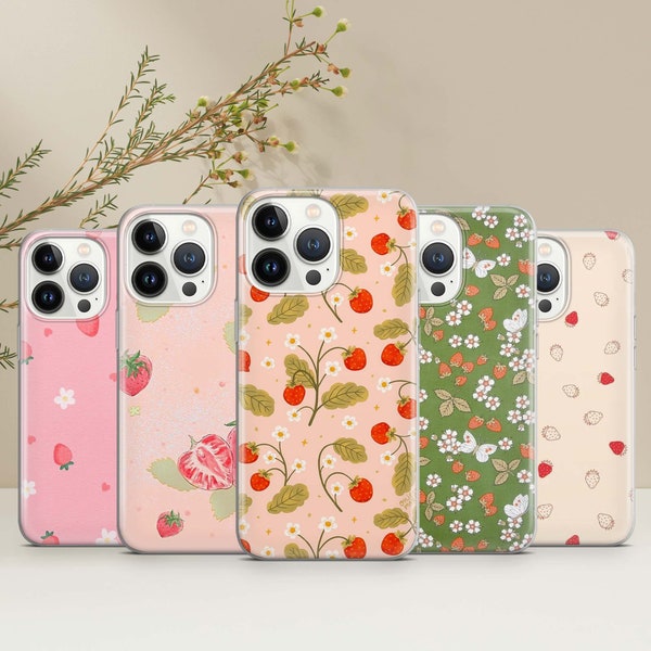 Strawberry Phone Case Pastel Cover for  iPhone 15 14 13 12 11 SE XR, Samsung Galaxy S24 S23 Fe S22 A54 A25 A15, Pixel 8A 8Pro 7A 6A