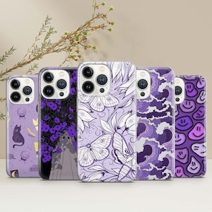 Purple Phone Case Kitty Cover for  iPhone 15 14 13 12 11 SE XR, Samsung Galaxy S24 S23 Fe S22 A54 A25 A15, Pixel 8A 8Pro 7A 6A
