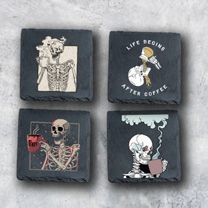 Spooky coasters, Skull coaster, Coasters set, Dark Academia Coasters, Goth Coasters, Witcher coaster, Gothic coasters, Grunge coasters