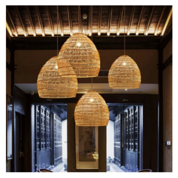 Creative Rattan Wicker Bamboo Lampshade Modern Weaving - Etsy