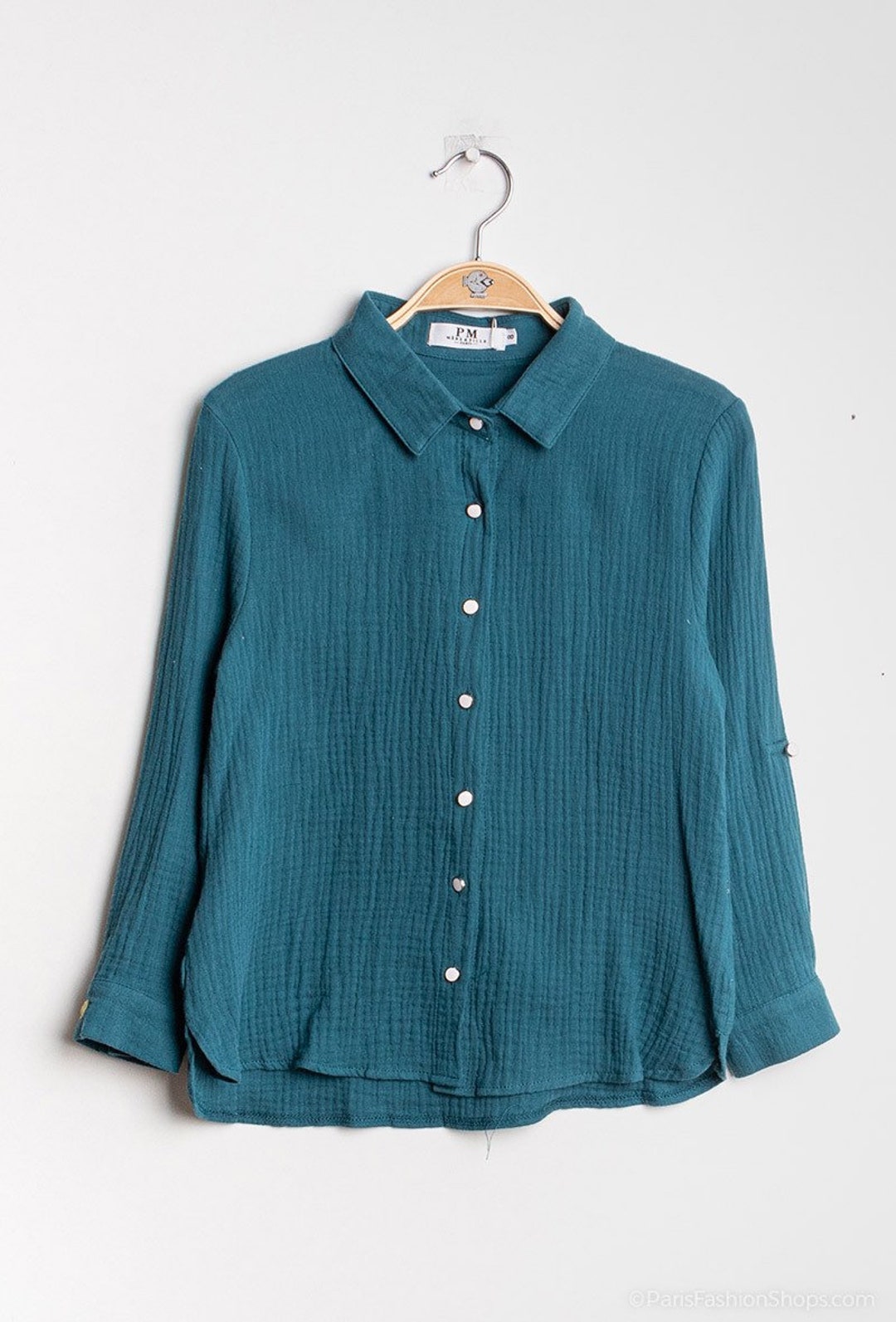 Chemise coupe droite satin de coton bleu ciel poignets mousquetaires | Cotton Park