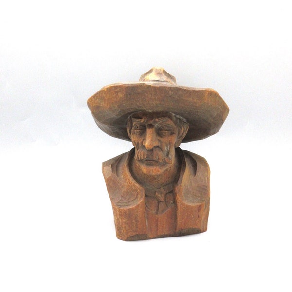 VTG Folk Art Carving Cowboy Southern Gentleman Fine Detail Signed