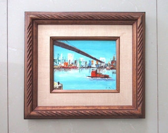 VTG Impressionistic Brooklyn Bridge Painting Oil On Canvas Signed L Kim