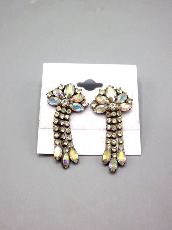 VTG Iridescent Aurora Rhinestone Earrings 1990s