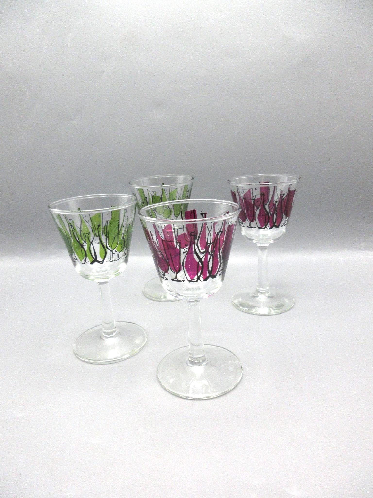 MR-451A ガラス瓶セット 8個 透明緑白コレクション　レトロ　アンティーク 4 MCM William Janeri Cocktail Glasses Anchor Hocking 1960s - Etsy