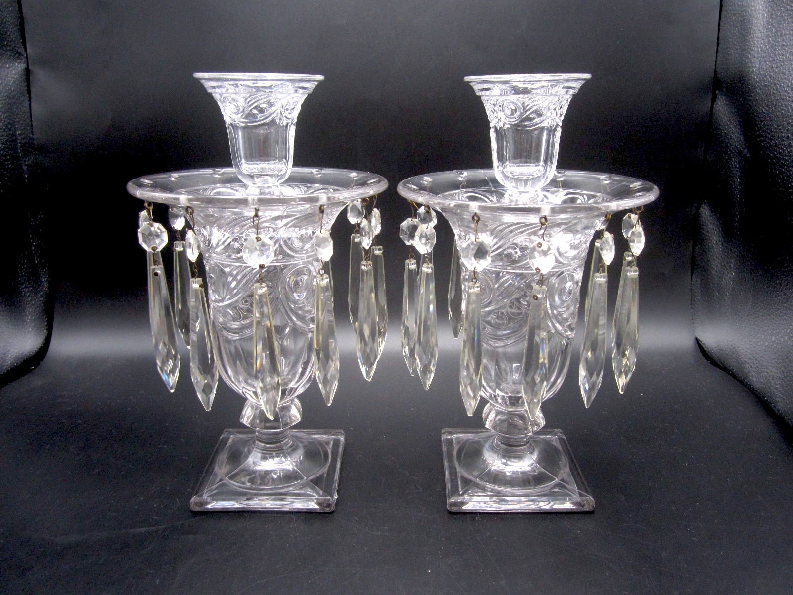 Pair of Heisey Glass Ipswich Candle Vases Elegant Depression