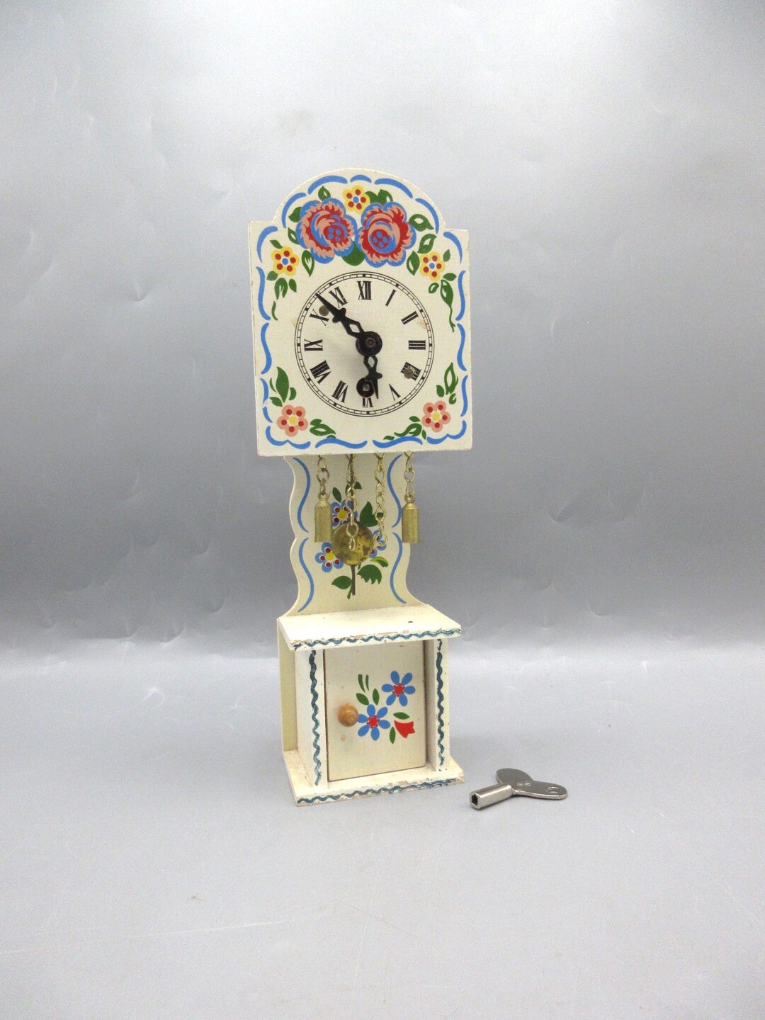 VTG Folk Art Painted Mini Grandfather Clock Wind up Germany Complete - Etsy