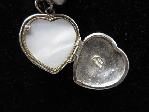 VTG Valentine Sterling And MOP Heart Locket Penda… - image 3