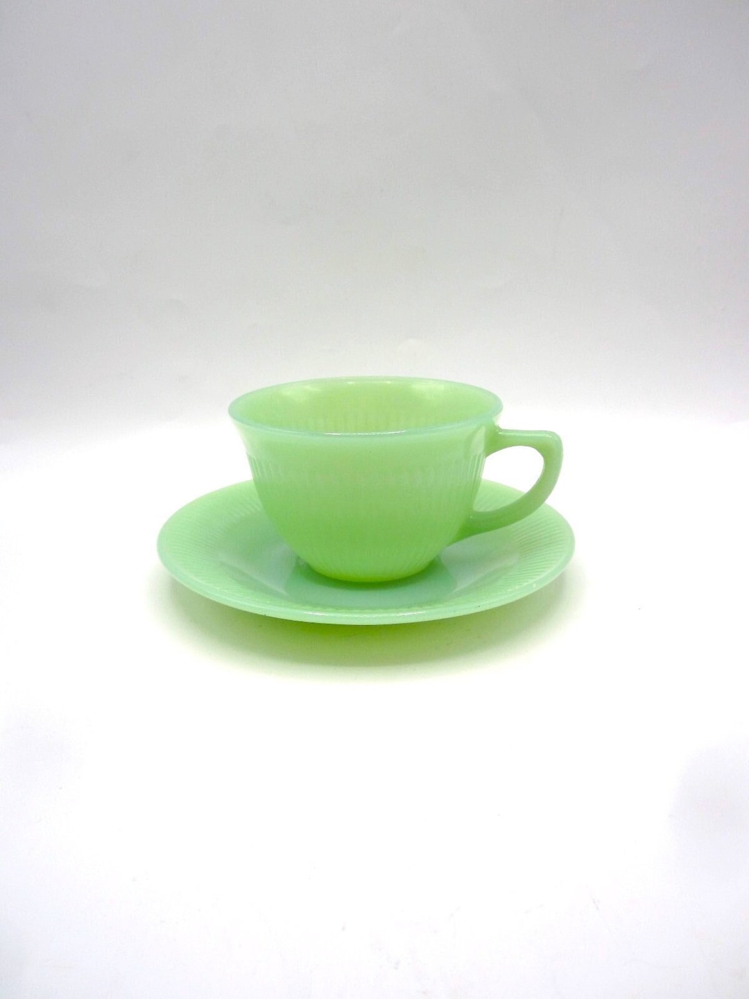 Fire King Jane Ray Jadeite Teacup and Saucer Excellent Condition Etsy