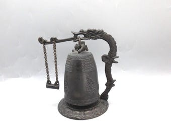 VTG Korean Bronze Bell Buddhist Temple 6" Dragon Bell