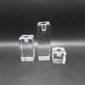 3 VTG Blenko Glass Block Ice Cube Candle Holders 1980s