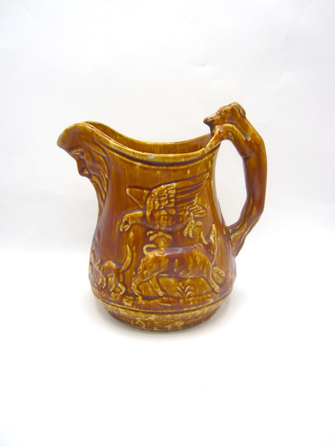 Antique Bennington Pottery Hound Handle Rockingham Glaze Etsy