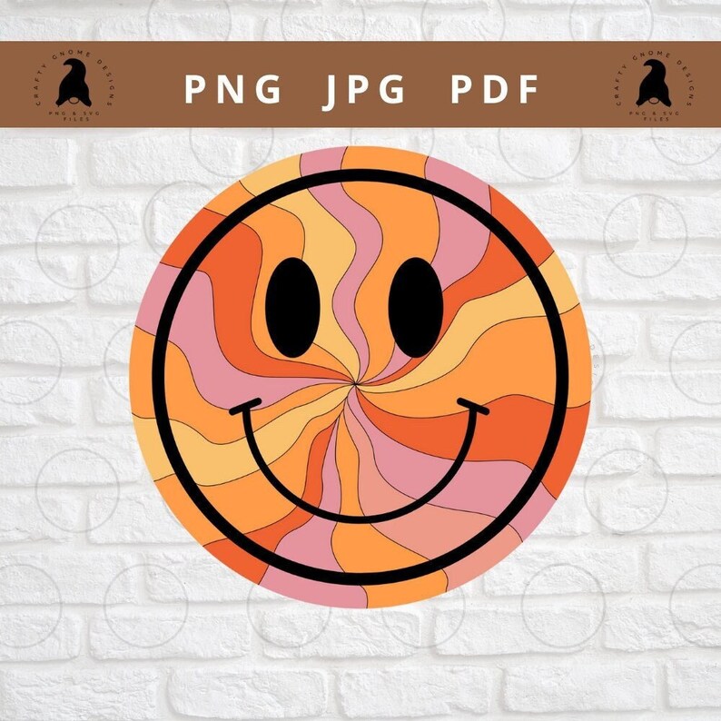 Retro Smiley Face PNG JPG PDF Retro Smiley Png Pink Retro Etsy