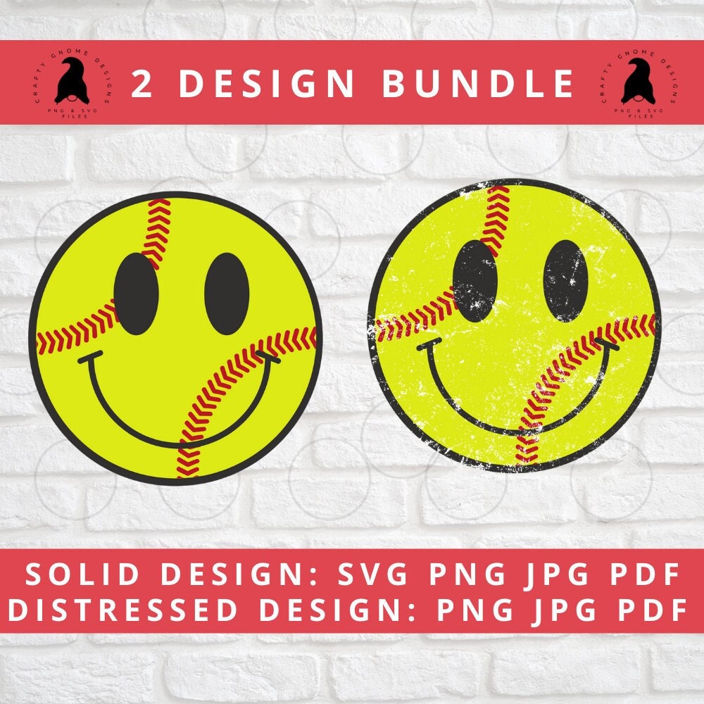 Softball Smiley Face PNG JPG PDF Softball Vibes Retro Smiley Etsy