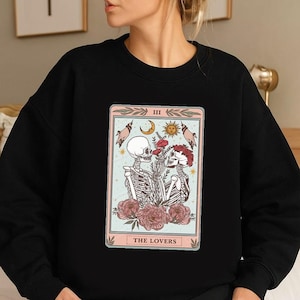The Lovers Tarot Card Shirt, Skeleton Loving Shirt, Unisex Tarot Card Shirt, Book Lover Gift, Bookish Gift, Halloween Shirt