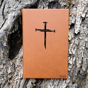 Religious Cross of Nails Journal | Christian Cross Notebook | Unique Leatherette Cover Lined Pages | Gift for Him