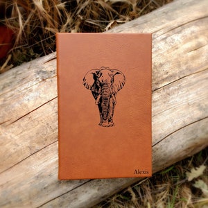 Personalized Elephant Journal | Unique Leatherette Cover with Lined Pages Gift for Elephant Lover | Africa Safari Travel Notebook