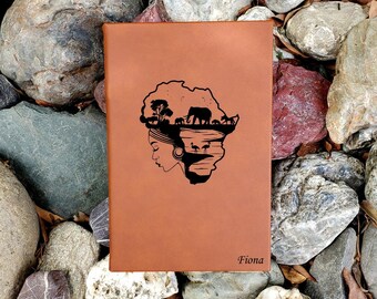 Personalized African Woman Journal | Unique Leatherette Cover Lined Pages | Africa Adventure Journal Bucket List Diary