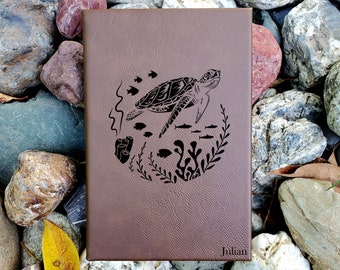 Personalized Sea Turtle Ocean Journal | Unique Leatherette Cover with Lined Pages Gift Beach Lover