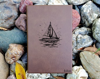 Sailing Notebook Journal | Unique Leatherette Cover Lined Pages | Personalized  Boating Travel Ships Log Sailboat | Captain&#39;s Log Book