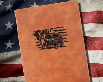 Humvee Personalized Army Journal | Unique US Military Deployment gift |  Humvee Tank American Flag Leatherette Cover with Lined Pages