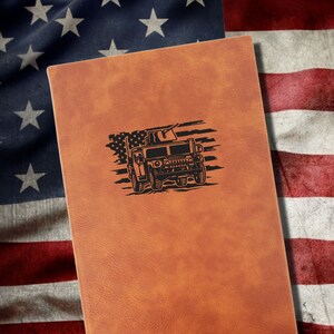 Humvee Personalized Army Journal | Unique US Military Deployment gift |  Humvee Tank American Flag Leatherette Cover with Lined Pages