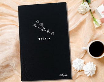 Taurus Floral Zodiac Journal for Astrology Lover, Personalized  Black and Gold Leatherette Cover with Lined Pages