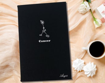 Cancer Floral Zodiac Journal for Astrology Lover, Personalized  Black and Gold Leatherette Cover with Lined Pages
