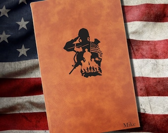Personalized Military Journal | Unique US Military Deployment gift |  Leatherette Cover with Lined Pages | Combat Boots